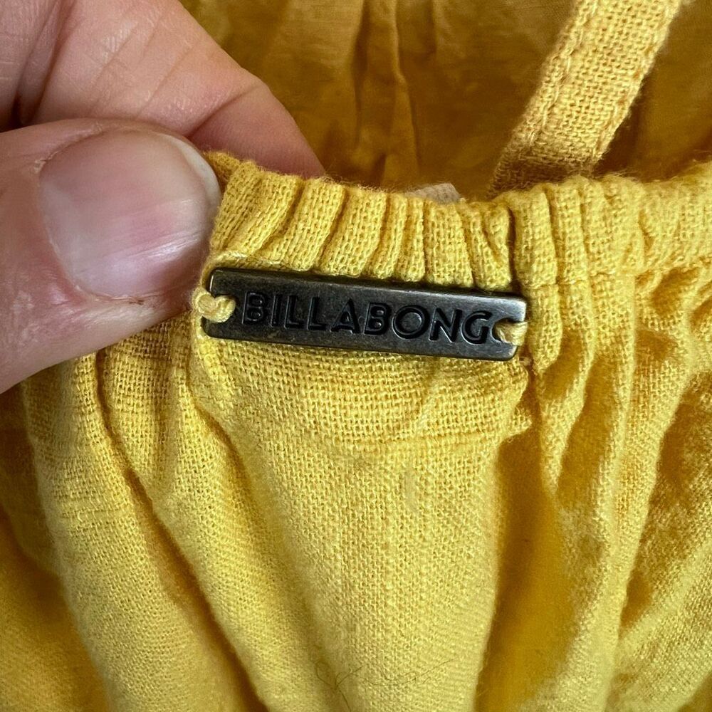 Billabong Yellow Cotton Puff Sleeve Tiered Midi Dress Size L Boho Cottagecore - Picture 6 of 11